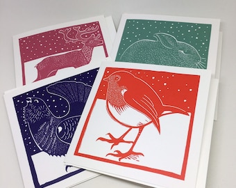 4 pack Woodland Christmas cards