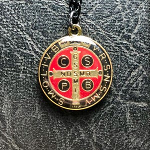 Blackened Exorcism Talisman Black and Red Enameled Gold Saint Benedict Medallion St Benedict Posessed