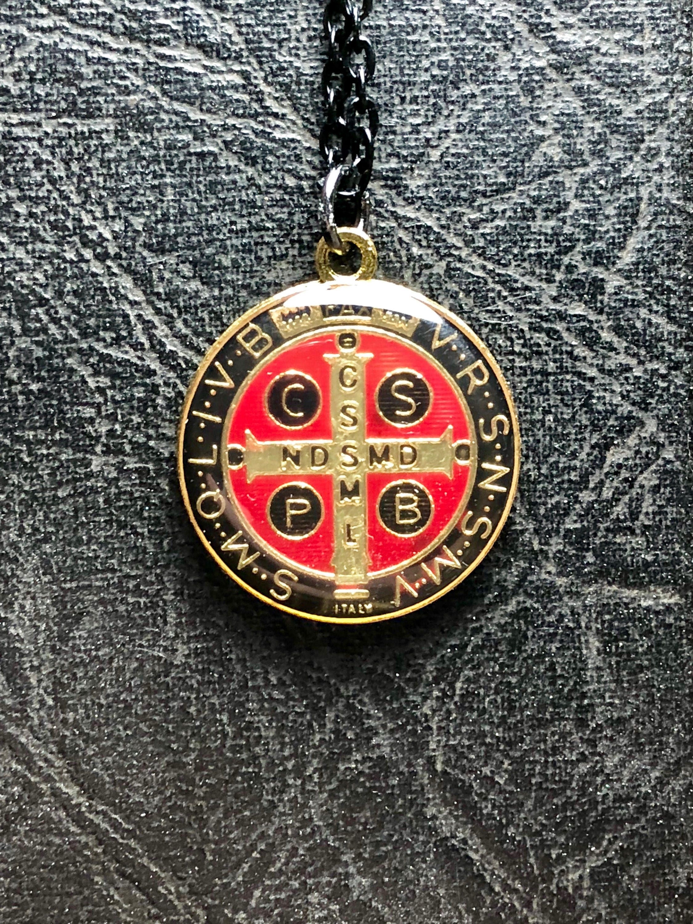 Blackened Exorcism Talisman Black and Red Enameled Gold Saint