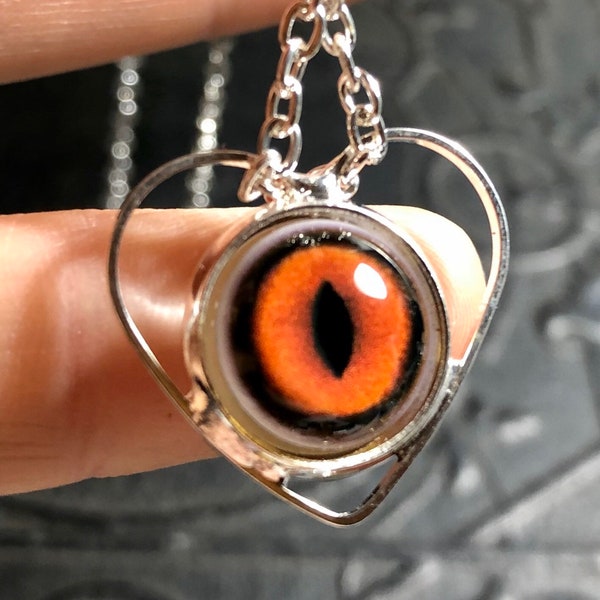 Red Fox Eye Taxidermy Open Heart Mount Acrylic Slit Eye Necklace Taxidermist Whites Big Kitty Orange Eyeball Bezel