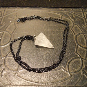 Clear Quartz Point Divination Dowsing Pendulum Black Necklace Fortune Teller image 2