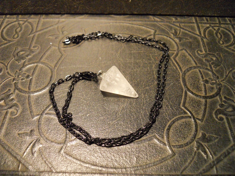 Clear Quartz Point Divination Dowsing Pendulum Black Necklace Fortune Teller image 2