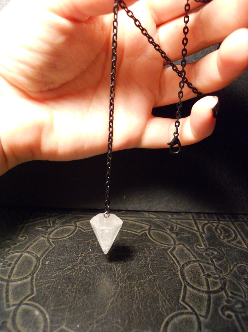 Clear Quartz Point Divination Dowsing Pendulum Black Necklace Fortune Teller image 1