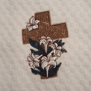 Easter lily cross machine embroidered hand towel