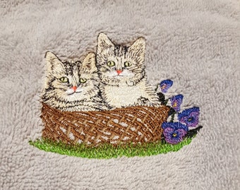 Cats in a basket Embroidered hand towel