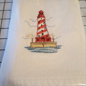 Lighthouse embroidered towel