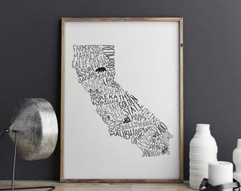 State of California Typography Print; Wall Decor; Christmas Gift; Wall Art; Wedding Anniversary Engagement Graduation Gift Decor