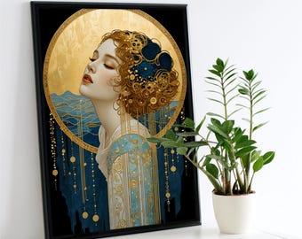 Art deco vrouwenprint, vintage woondecoratie, kunst aan de muur wordt afgedrukt
