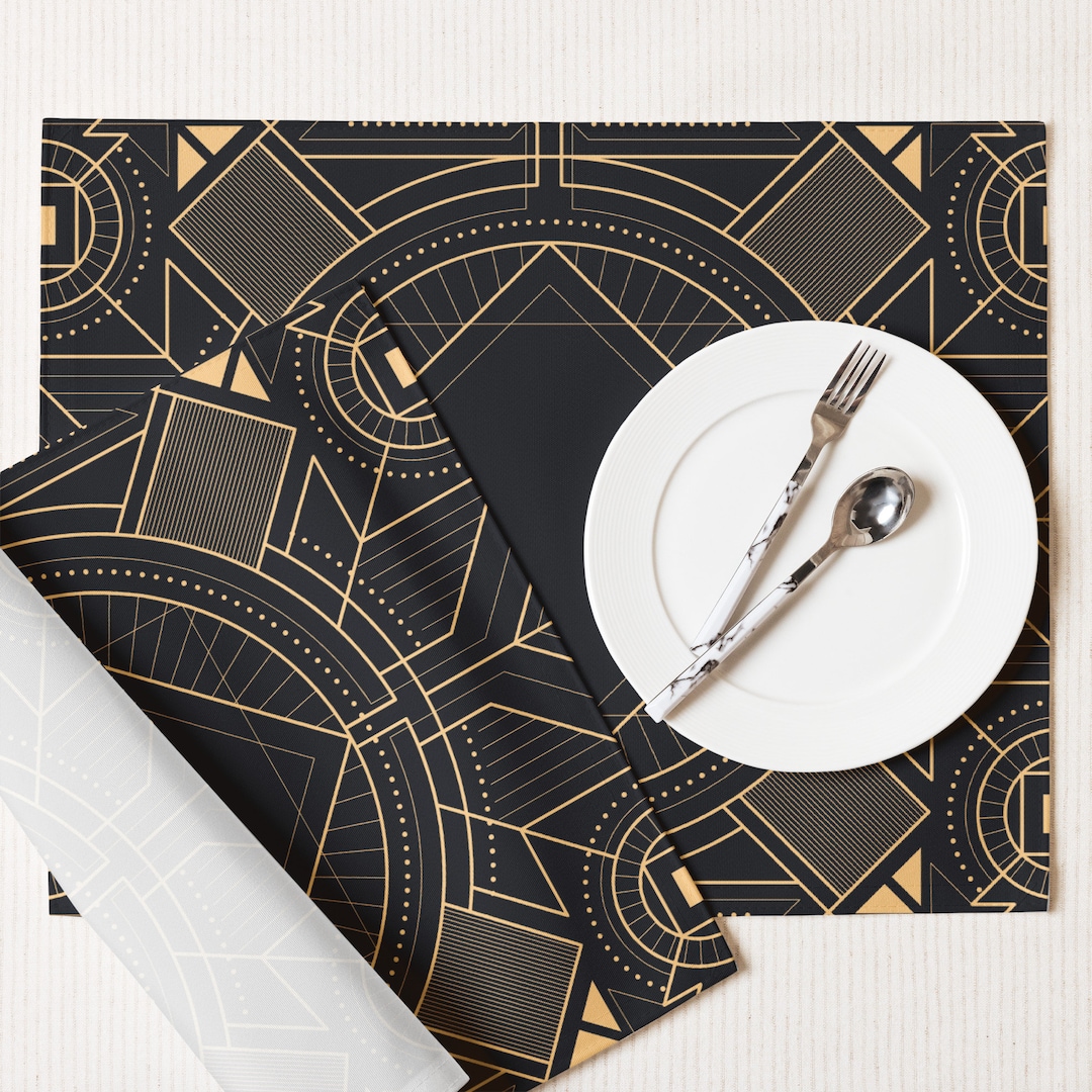 Art Deco Placemat Set of 4, Art Deco Table Decor, Black Golds Place
