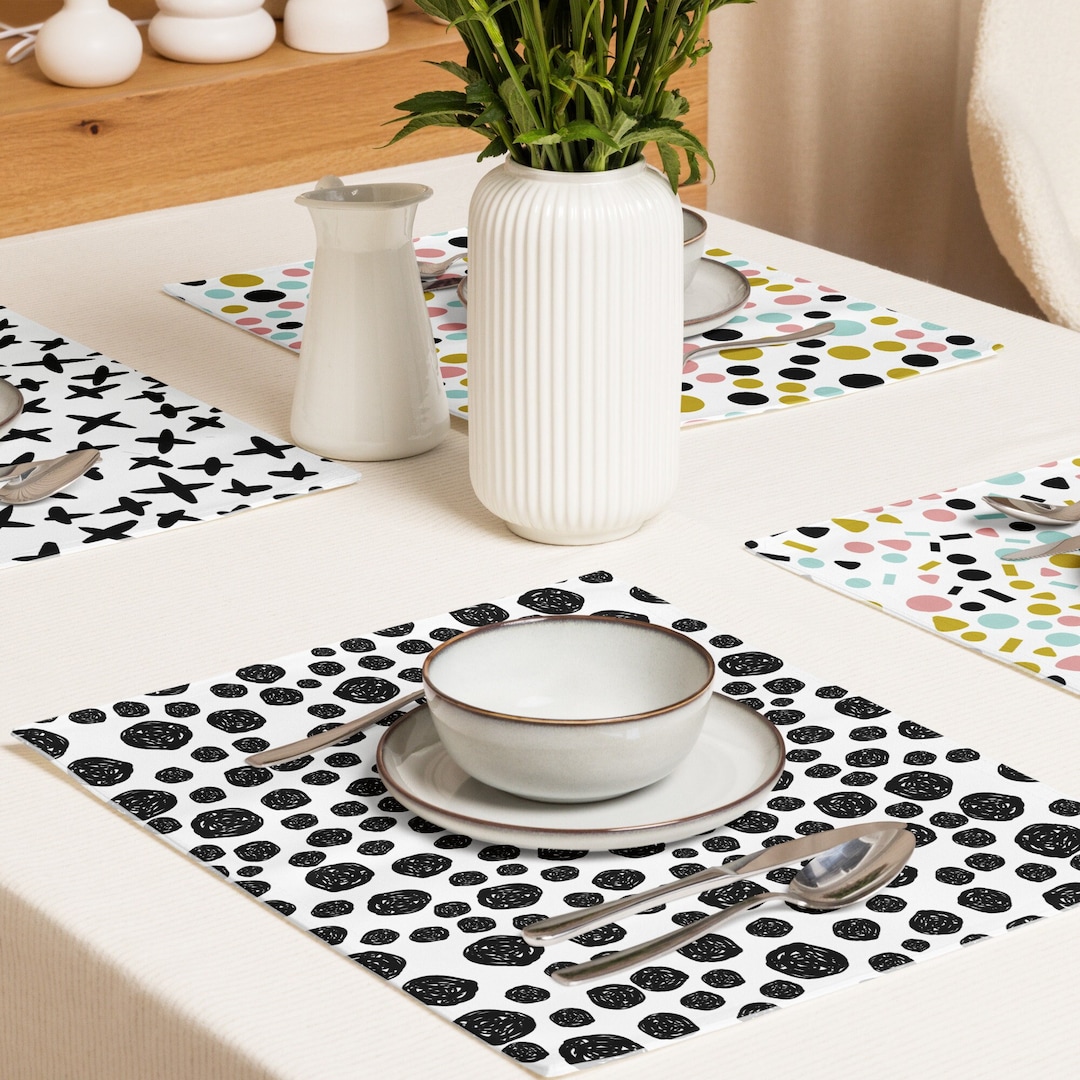 Geometric Black and White Placemat Set of 4 Water Resist Etsy