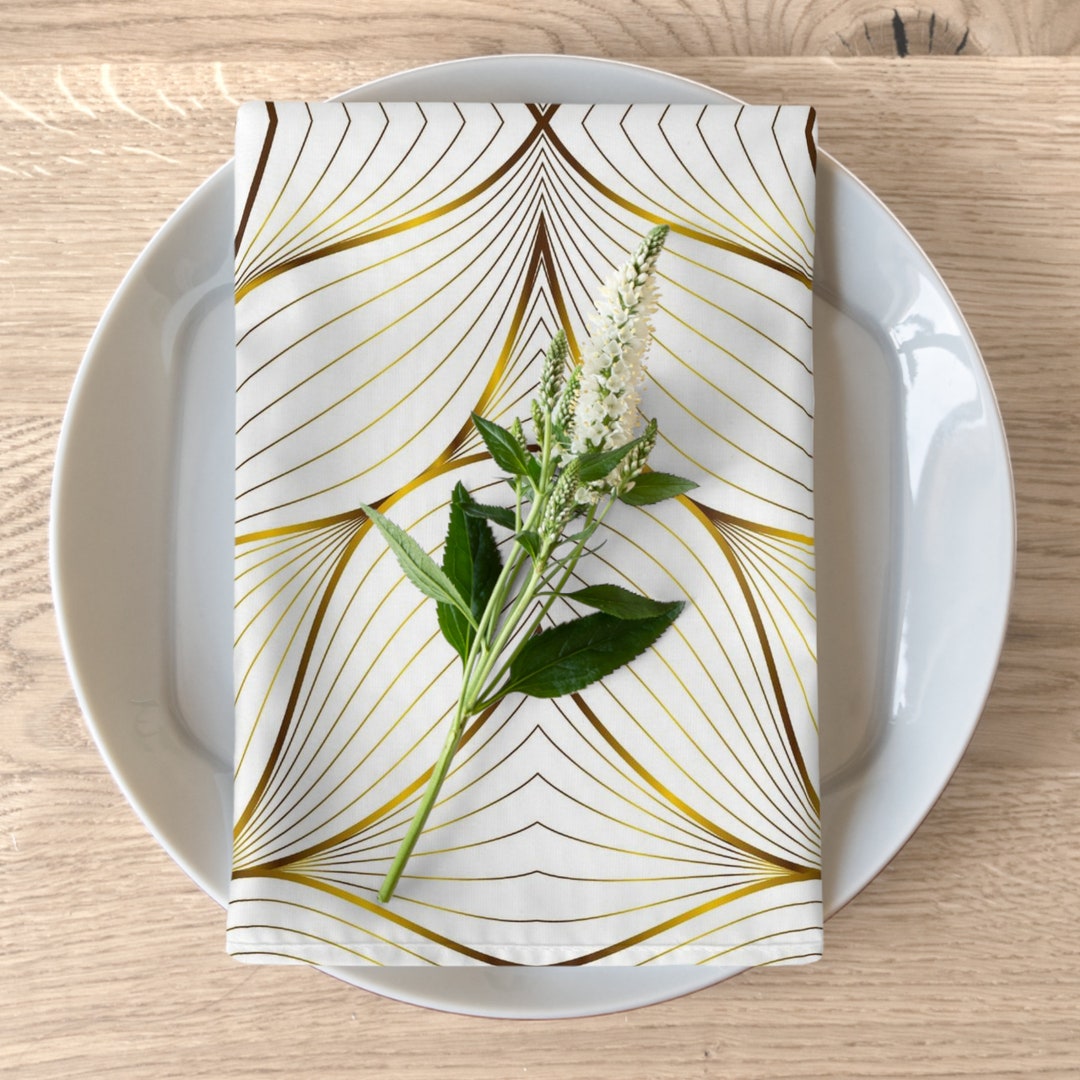 Napkins Set of 4 / White Fabric Napkins / Gold Art Deco Print Etsy