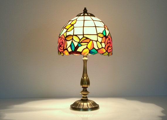 Small Lamp Stained Glass Lamp Flowers Bedside Lamp Small Etsy