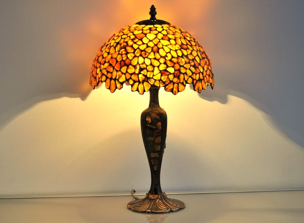 Amber Lamp Table Stained Glass Baltic Lampe Vitrail Handmade Bedside Deco Retro