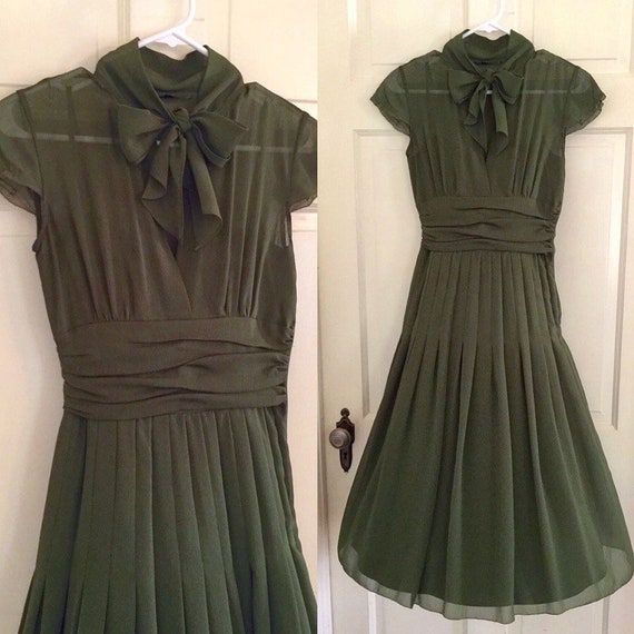 olive green chiffon dress