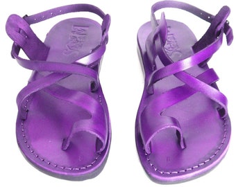 Violet Leather Strappy Sandals for Women, TEL AVIV