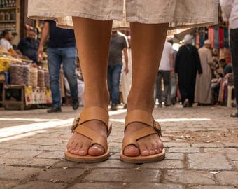 Natural Leather Slides | Toe Ring Sandals | Jesus Style Shepherd Shoes | Handmade Greek Summer Flats | Earthy| ASHER