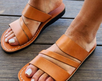 Brown Leather Sandals for Men and Women, Summer Beach Spartan Grecian Style, Comfortable Elegant Classic Sandals, HERODS