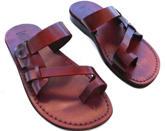 Brown Leather Sandals for Women and Men, Classic Summer Everyday Shoes, Flats Slides Flip Flops Spartan Beach Thongs Sandals, BUKAREST