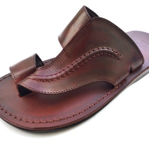 Brown Leather Sandals for Men and Women, Unique Handcrafted Elegant Toe Ring Sandals, Summer Beach Roman Greek Style Sandals, NAPOLI