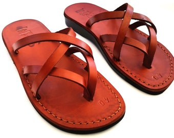 Brown Genuine Leather Sandals for Women, Women's Summer Sandals, Ladies Flip-Flops, Flats, Thongs, Comfort Walking, CRISSCROSS