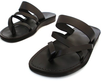 Black Leather Sandals for Ladies, Women's Flats Flip Flops, APHRODITE