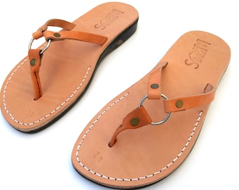 Natural Handmade Leather Women's Sandals, Summer Flip Flops for Ladies, SATURN