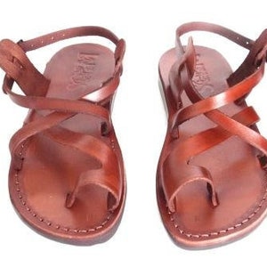 Brown Jesus Classic Leather Flats Sandals for Women and Men, TEL AVIV