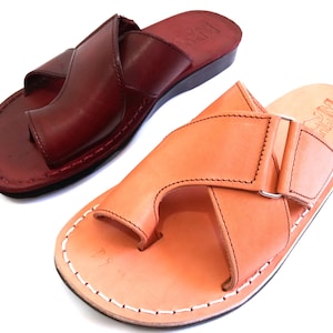 Brown Toe Ring Leather Sandals for Men and Women, Men&#39;s Biblical Greek style Spartan Roman Sandals,  Summer Beach Jesus Sandals, BROOKLYN