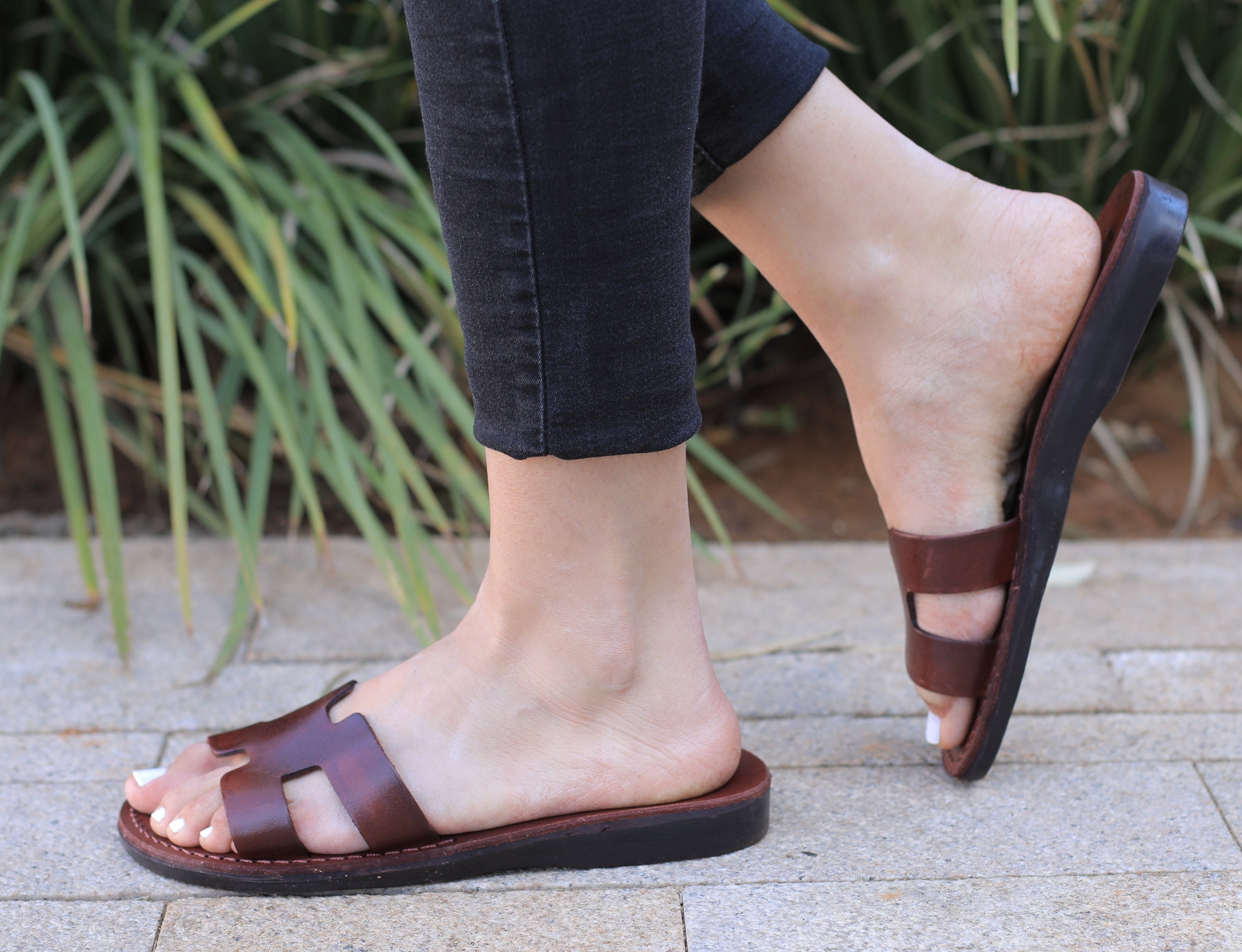 Brown Leather Flip Flops Sandals for Women Classic Ladies | Etsy