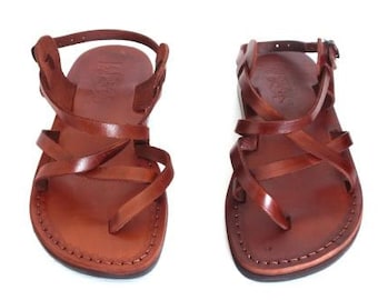 Brown Jesus Sandals for Ladies, Women's Spartan Greek Style Leather Strappy Sandals, TROY