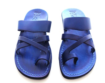 Blue Greek Leather Sandals for Women and Men, ARAD