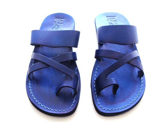 Blue Greek Leather Sandals for Women and Men ARAD - Etsy