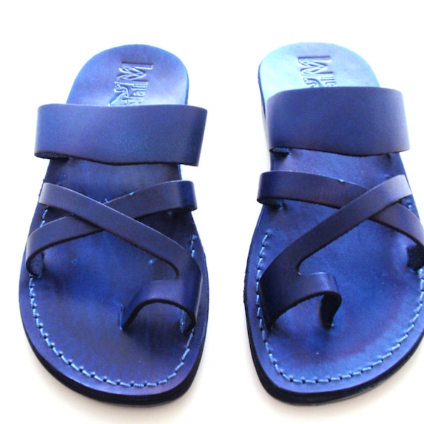 Blue Greek Leather Sandals for Women and Men, ARAD