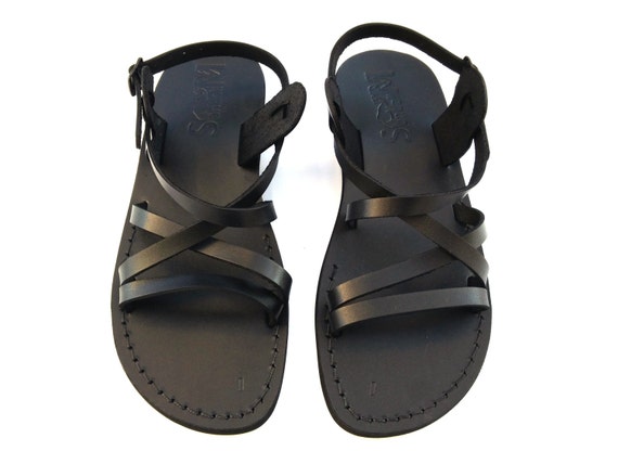 Black Spartan Grecian Roman Greek Style Leather Flats Sandals | Etsy