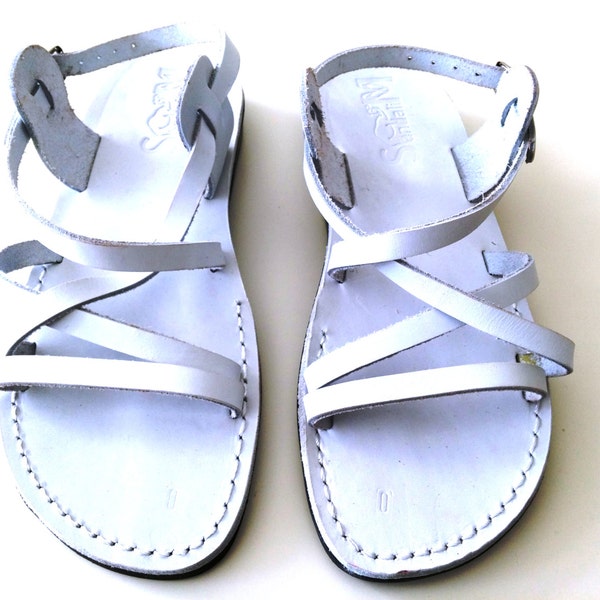White Strappy Leather Sandals for Bride, Gladiator Wedding Grecian Spartan Sandals, Greek style Flats for Women, LONDON
