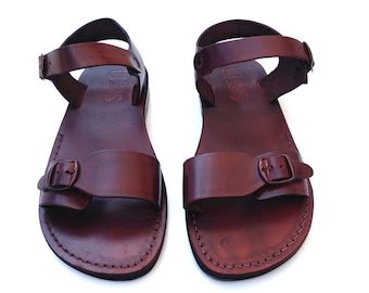 Brown Leather Sandals for Women and Men, Classic Biblical Roman Spartan Summer Beach Buckle Sandals, Grecian Ancient Jesus Sandals, KIBUTZ