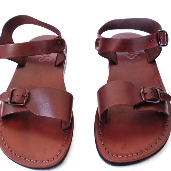 Brown Leather Sandals for Women and Men, Classic Biblical Roman Spartan Summer Beach Buckle Sandals, Grecian Ancient Jesus Sandals, KIBUTZ