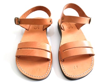 Natural Leather Buckle Sandals for Women, Comfortable Ladies' Classic Biblical Jesus Spartan Greek Style Everyday Shoes, DAFNA