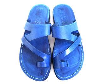 Blue Leather Jesus Sandals for Men and Women, JERICHO