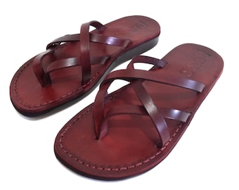 Leather Sandal with Straps for Women, Comfortable Ladies Summer Flip-Flops Flats, CRISSCROSS