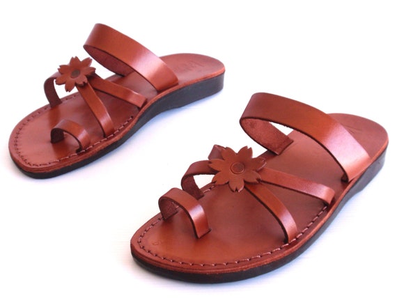 Brown Leather Sandals for Women, Ladies' Leather Flip Flops Sandals,  Women's Comfortable Shoes, FLOWER -  Norway
