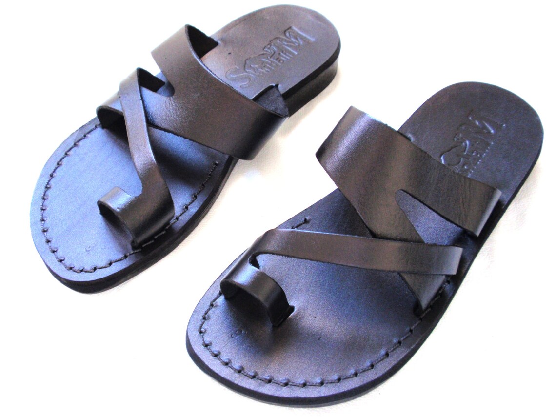 New Men Leather Sandal Black Jesus Sandal Slip on Sandals Etsy