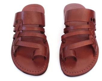 Brown Leather Spartan Sandals for Women and Men, YAHEL