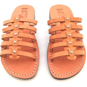 Natural Leather Open Toe Sandals for Ladies, Women&#39;s Greek Style Slides Summer Beach Sandals, Everyday Shoes for Comfort Walking, NEPTUN