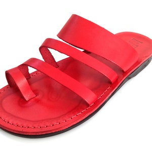 Red Greek style Leather Sandals For Women and Men, Summer beach Sandals, Flip Flops Everyday Shoes, TRINITY