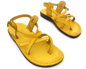 Unique Yellow Leather Sandals for Women, Elegant and Comfortable Sandals, Classic Greek Style Sandals, TROY