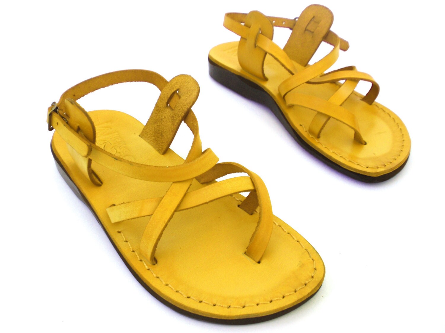 Yellow Genuine Leather Strappy Sandals for Women Shoes | Etsy