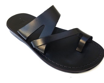 Black Leather Summer Sandals for Men and Women, JERICHO