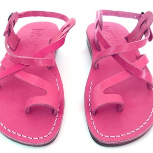 Ladies Pink Leather Summer Sandals, TEL AVIV