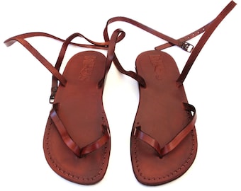 Brown Leather Lace Up Sandals for Women, Summer Beach Wedding Sandals, CLARA